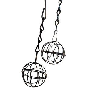 Black Metal Hanging Sphere Plant Holders Bird Feeders With Hook Design Set of 2,